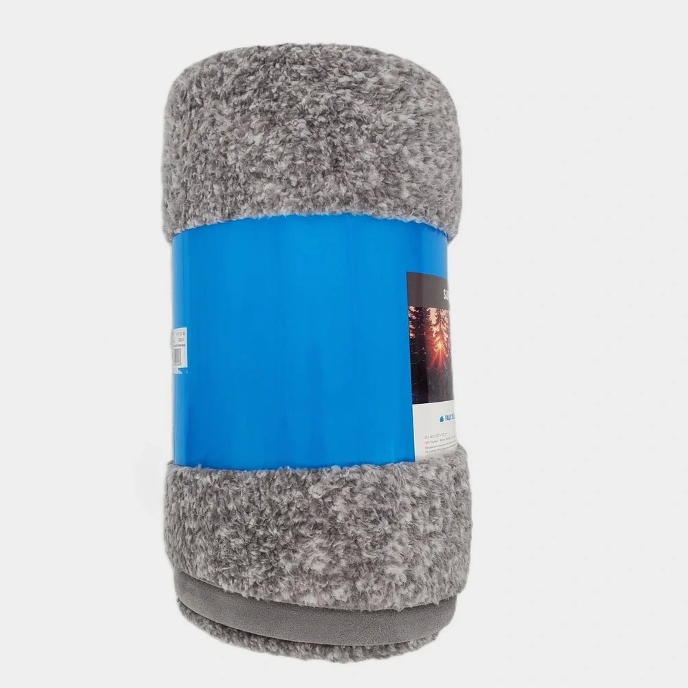 Columbia Super Cozy Sherpa Throw Blanket Gray Faux Suede Trim 50x60 DT001508A